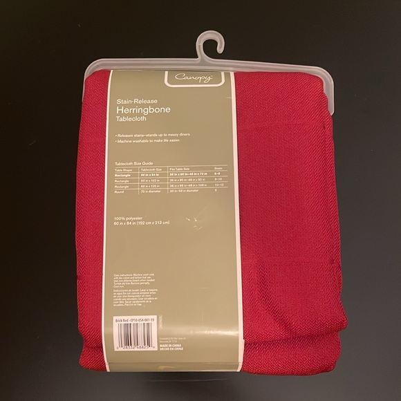 Red Herringbone Rectangular Tablecloth - Picture 2 of 5